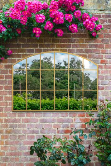 The Arcus - Gold Framed Arched Wall Garden Mirror 43" X 29" (110CM X 75CM)