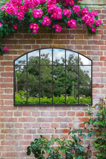 The Arcus - Black Framed Arched Wall Garden Mirror 35" X 26" (90CM X 65CM)