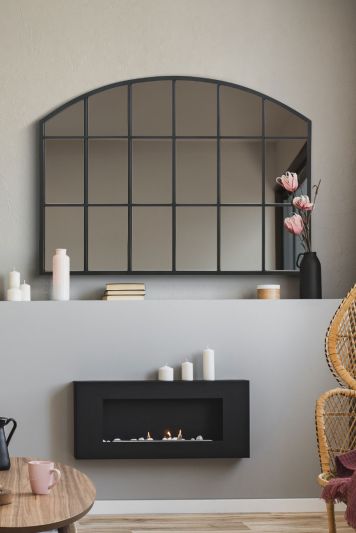 The Arcus - Black Framed Arched Wall Over Mantle Mirror 35" X 26" (90CM X 65CM)