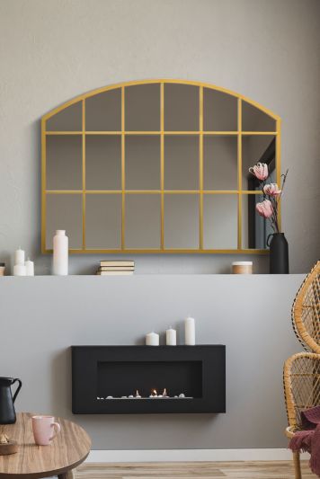 The Arcus - Gold Framed Arched Wall Over Mantle Mirror 35" X 26" (90CM X 65CM)