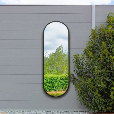 The Vultus - New Black Metal Framed Double Arched Garden Wall Mirror 63" X 22" (160CM X 55CM) Suitable for Outside and Inside