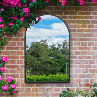 The Arcus - Black Metal Framed Arched Garden Wall Mirror 47" X 31" (120CM X 80CM). Suitable for Outside and Inside.