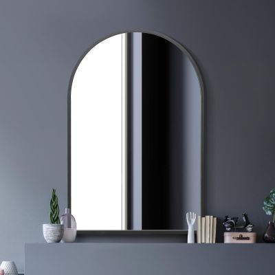 The Arcus - Black Metal Framed Arched Wall Mirror 47" X 31" (120CM X 80CM). Suitable for Inside and Outside.