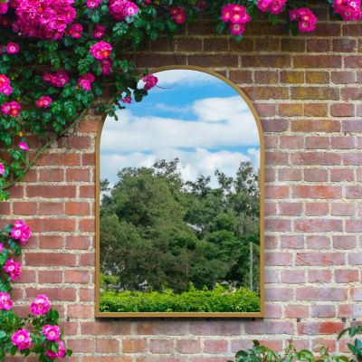 The Arcus - Gold Metal Framed Arched Garden Wall Mirror 47" X 31" (120CM X 80CM). Suitable for Outside and Inside.