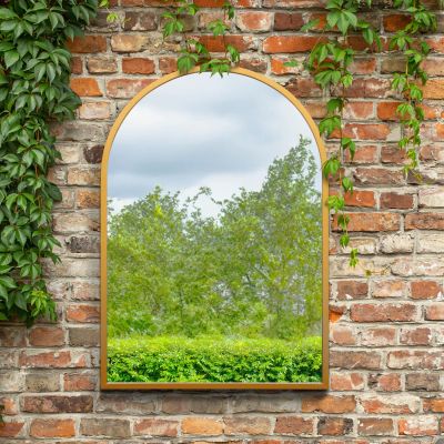 The Arcus - Gold Metal Framed Arched Garden Wall Mirror 39" X 27" (100CM X 70CM). Suitable for Outside and Inside!