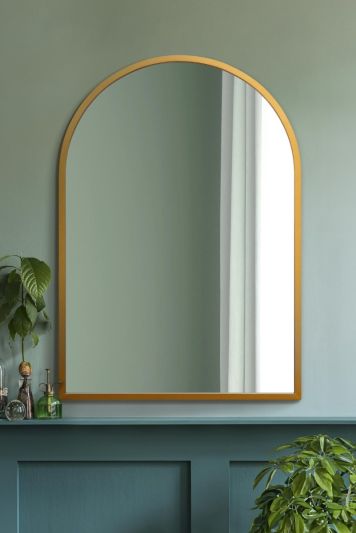 The Arcus - Gold Metal Framed Arched Wall Mirror 39" X 27" (100CM X 70CM). Suitable for Inside and Outside!