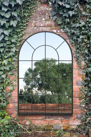 The Arcus - Black Framed Arched Window Garden Mirror 47"x31" 120x80CM. Suitable for Outside and Inside!