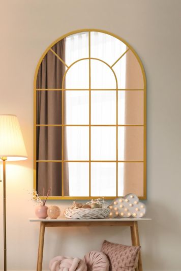 The Arcus - Gold Framed Arched Window Leaner/Wall Mirror 47" X 31" (120x80CM) Suitable for Inside and Outside!