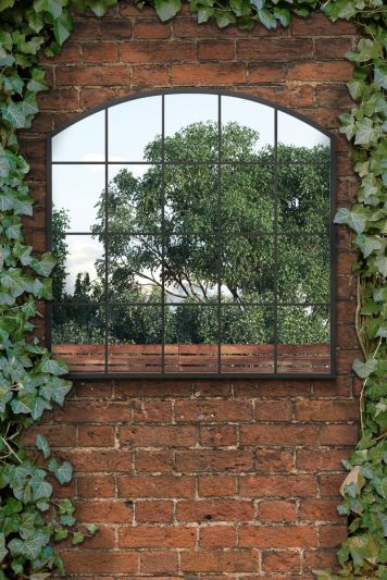 The Arcus - Black Framed Arched Window Garden Mirror 39"x39" 100x100CM. Suitable for Outside and Inside!