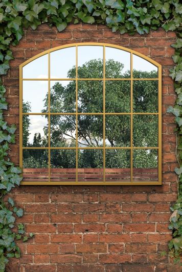 The Arcus - Gold Framed Arched Window Garden Mirror 39"x39" 100x100CM. Suitable for Outside and Inside!