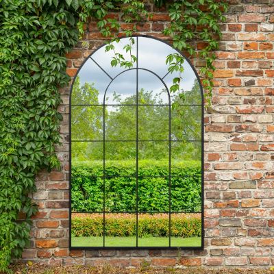 The Arcus - Black Framed Arched Window Garden Mirror 75" X 47" 190 x 120CM. Suitable for Outside and Inside!