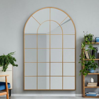 The Arcus - Gold Framed Arched Window Leaner/Wall Mirror 75" X 47" (190x120CM) Suitable for Inside and Outside!