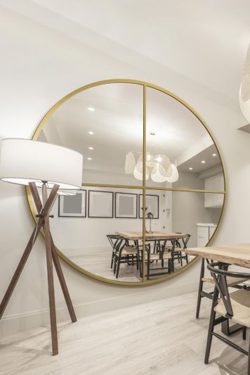 The Fenestra - New Gold Extra Large Circular Window Metal Wall and Leaner Mirror 79"x 79" (200x200cm)