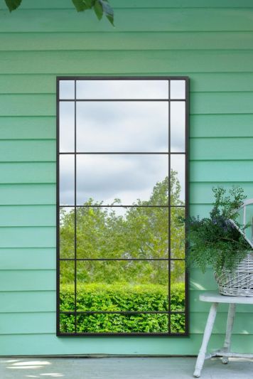 The Tabula - New Black Metal Framed Window Wall or Leaner Garden Mirror 63" X 31" (160CM X 80CM)