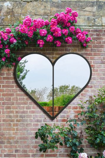 The Corde - New and Unique Black Metal Framed Heart Shaped Leaner/Wall Garden Mirror 31" X 31" (80CM X 80CM) MAX