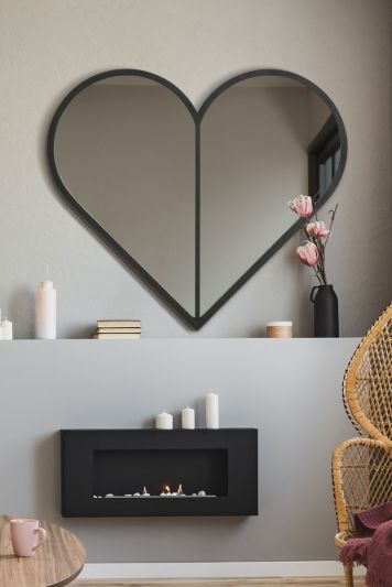 The Corde - New and Unique Black Metal Framed Heart Shaped Leaner/Wall Mirror 31" X 31" (80CM X 80CM) MAX