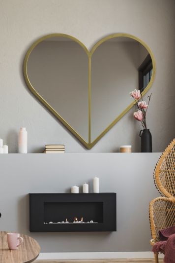 The Corde - New and Unique Gold Metal Framed Heart Shaped Leaner/Wall Mirror 31" X 31" (80CM X 80CM) MAX