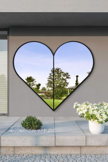 The Corde - New and Unique Black Metal Framed Heart Shaped Leaner/Wall Garden Mirror 71" X 71" (180CM X 180CM) MAX