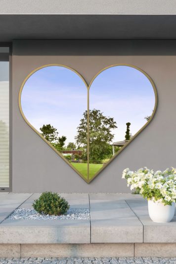 The Corde - New and Unique Gold Metal Framed Heart Shaped Leaner/Wall Garden Mirror 71" X 71" (180CM X 180CM) MAX