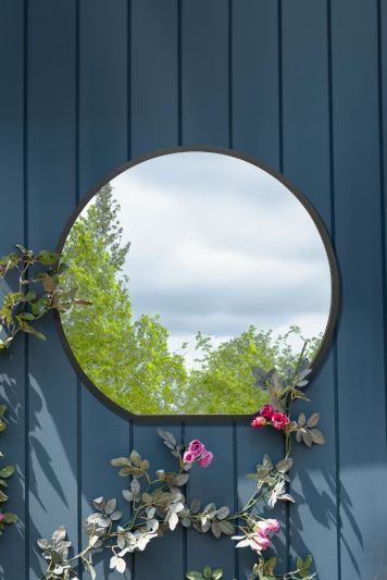 The Circulus - Black Framed Flat Bottom Circular Garden Wall Mirror - Perfect for the Mantle! 33" X 31" (84CM X 80CM)