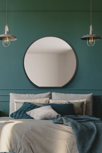 The Circulus - Black Framed Flat Bottom Circular Wall Mirror - Perfect for the Mantle! 33" X 31" (84CM X 80CM)