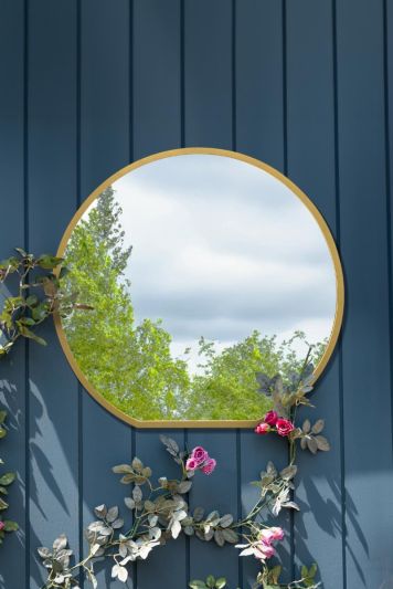 The Circulus - Gold Framed Flat Bottom Circular Garden Wall Mirror - Perfect for the Mantle! 33" X 31" (84CM X 80CM)