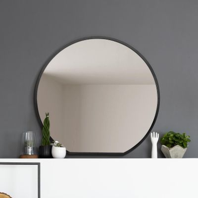 The Circulus - Black Framed Flat Bottom Circular Wall Mirror - Perfect for the Mantle! 41" X 39" (105CM X 100CM)