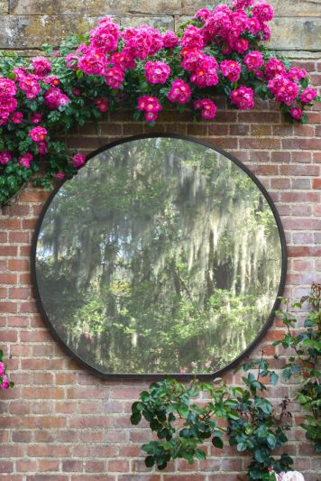 The Circulus - Black Framed Flat Bottom Circular Garden Wall Mirror - Perfect for the Mantle! 50" X 47" (126CM X 120CM)