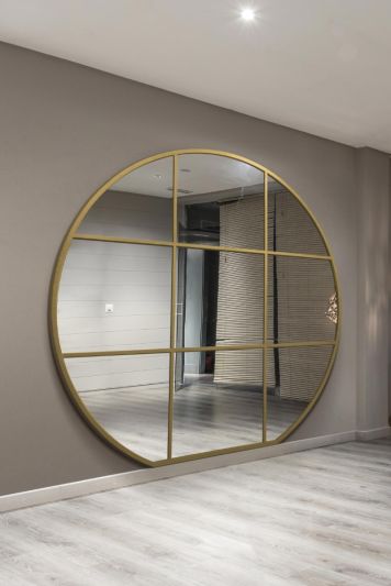 The Circulus - Gold Framed Flat Bottom Circular Window Wall Mirror - Extra Large Full Length 74" X 71" (189CM X 180CM)