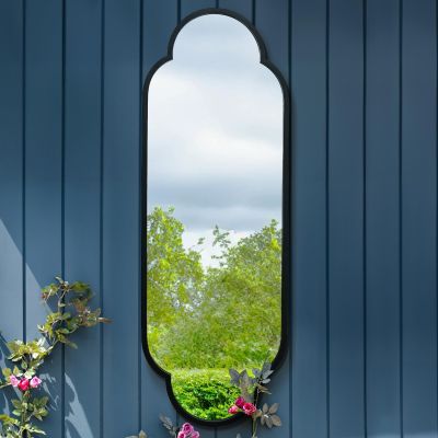 The Duplici - New Black Metal Framed Double Arched Oval Garden Wall Mirror 59" X 20" (150CM X 52CM)