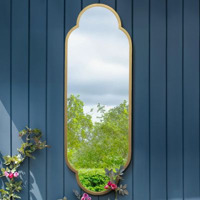 The Duplici - New Gold Metal Framed Double Arched Oval Garden Wall Mirror 59" X 20" (150CM X 52CM)