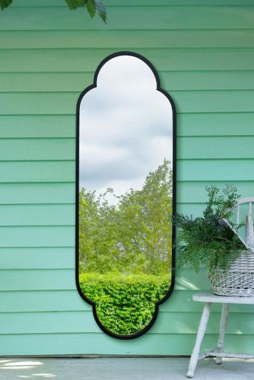 The Duplici - New Black Metal Framed Double Arched Oval Garden Wall Mirror 67" X 23" (170CM X 59M)