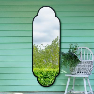 The Duplici - New Black Metal Framed Double Arched Oval Garden Wall Mirror 67" X 23" (170CM X 59M)