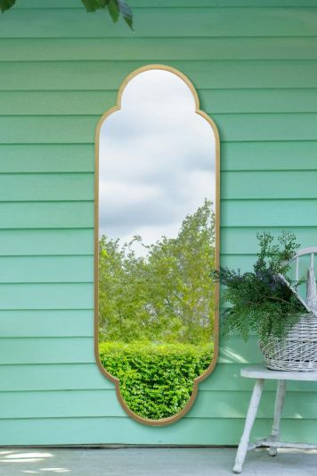 The Duplici - New Gold Metal Framed Double Arched Oval Garden Wall Mirror 67" X 23" (170CM X 59M)