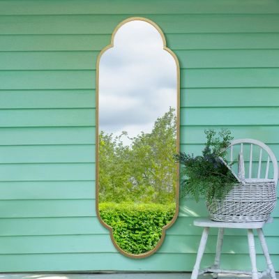 The Duplici - New Gold Metal Framed Double Arched Oval Garden Wall Mirror 67" X 23" (170CM X 59M)