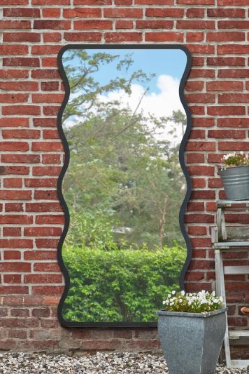 The Fluctus - New Black Metal Rectangular  Wavy Framed Garden Wall Mirror. Landscape or Portrait 67" X 31" (170CM X 80CM).