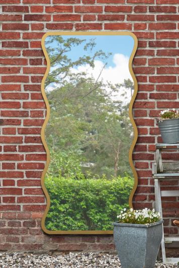 The Fluctus - New Gold Metal Rectangular  Wavy Framed Garden Wall Mirror. Landscape or Portrait 67" X 31" (170CM X 80CM).