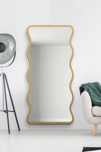 The Fluctus - New Gold Metal Rectangular  Wavy Framed Wall Mirror. Landscape or Portrait 67" X 31" (170CM X 80CM).