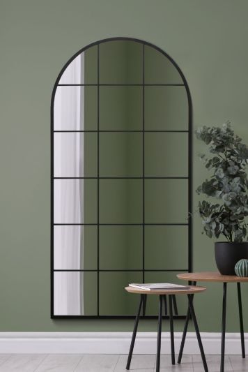 The Fenarc - Black Metal Framed Arched Window Wall Mirror 71" X 35" (180CM X 90CM)