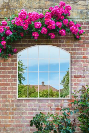 The Arcus - White Framed Arched Window Garden Mirror 39"x39" 100x100CM. Suitable for Outside and Inside!