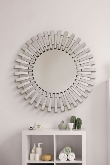 Welwyn All Glass Modern Round Sunburst Bathroom Mirror 91 x 91 CM