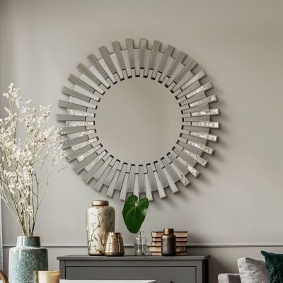 Starburst All Glass Stylised Round Mirror 91 x 91 CM