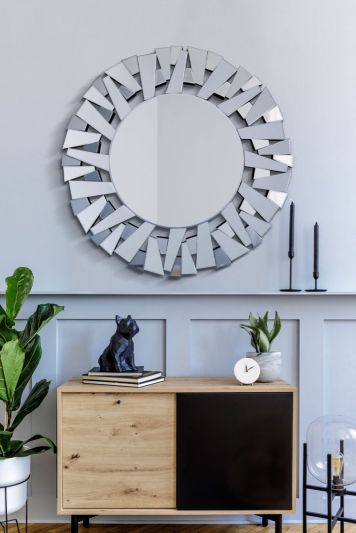 All Glass Modern Segmented Round Mirror 98 x 98 CM