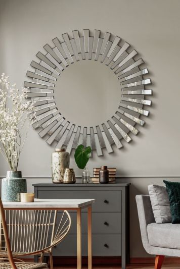 Starburst All Glass Stylised Large Round Mirror 120 x 120 CM