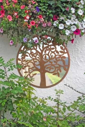 Small Tree Design Round Garden Mirror 60 x 60 CM 2ft x 2ft