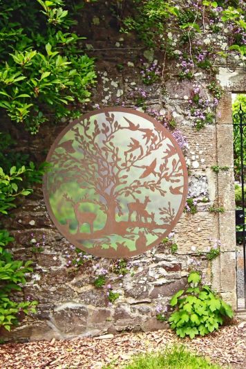 Stag Deer Tree Design Round Garden Mirror 100 x 100 CM 3ft3 x 3ft3