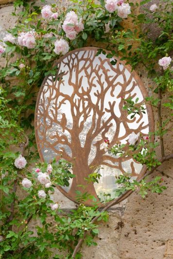 Small Bird Tree Design Round Garden Mirror 60 x 60 CM 2ft x 2ft