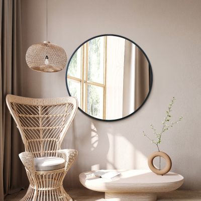 The Fenestra - Black Edged Circular Modern Wall Mirror 35" (90CM) Diameter