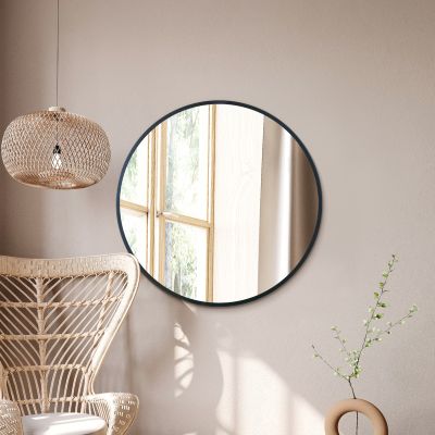 The Fenestra - Black Edged Circular Modern Wall Mirror 31" (80CM) Diameter