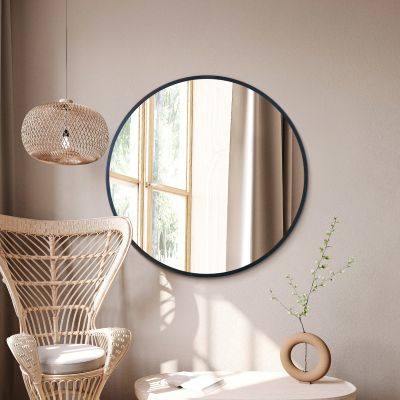 The Fenestra - Black Edged Circular Modern Wall Mirror 39" (100CM) Diameter